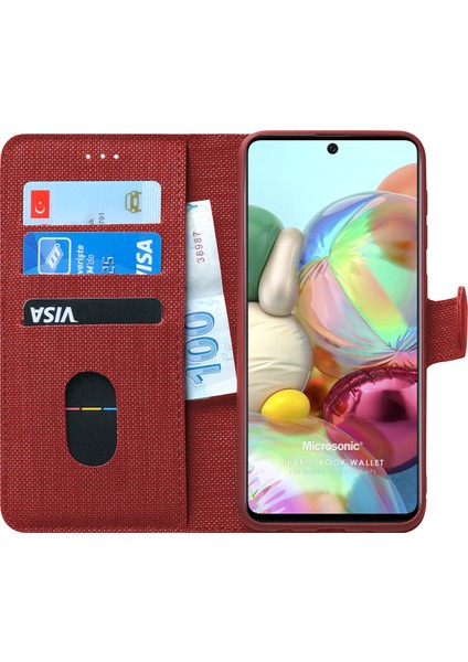 Samsung Galaxy A71 Kılıf Fabric Book Wallet Kırmızı