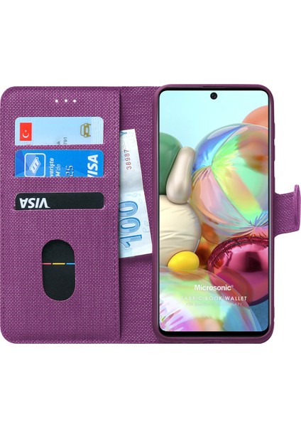 Samsung Galaxy A71 Kılıf Fabric Book Wallet Mor
