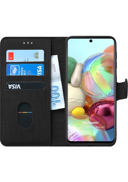 Samsung Galaxy A71 Kılıf Fabric Book Wallet Siyah