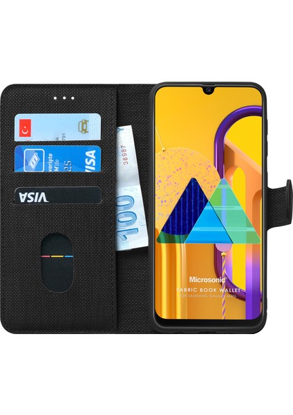 Samsung Galaxy M30s Kılıf Fabric Book Wallet Siyah