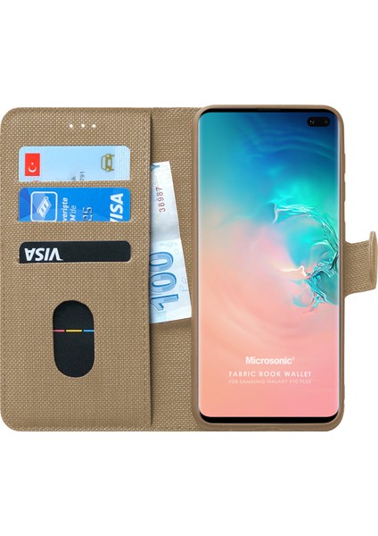 Samsung Galaxy S10 Plus Kılıf Fabric Book Wallet Gold