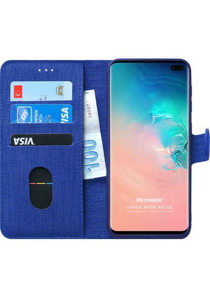 Samsung Galaxy S10 Plus Kılıf Fabric Book Wallet Lacivert