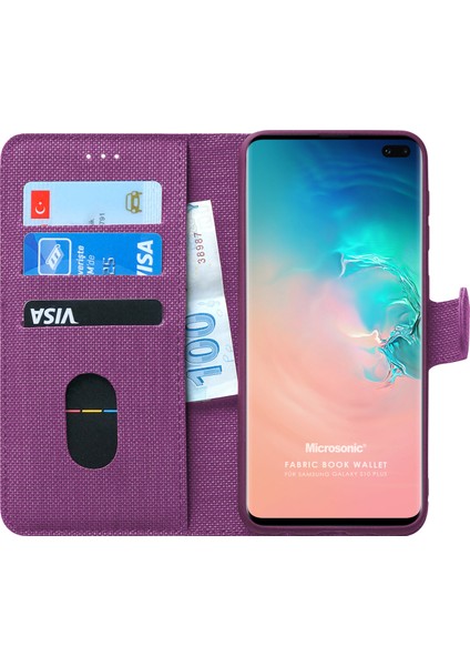 Samsung Galaxy S10 Plus Kılıf Fabric Book Wallet Mor