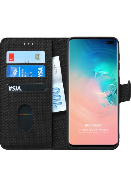 Samsung Galaxy S10 Plus Kılıf Fabric Book Wallet Siyah