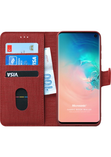 Samsung Galaxy S10 Kılıf Fabric Book Wallet Kırmızı