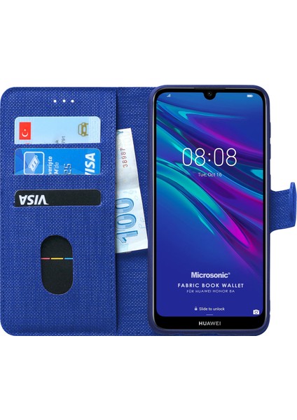 Huawei Honor 8A Kılıf Fabric Book Wallet Lacivert