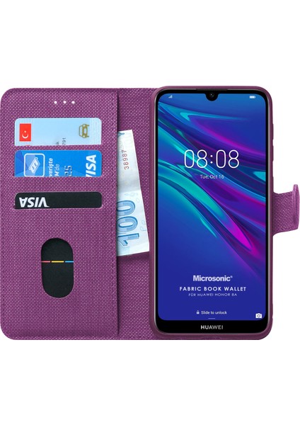 Huawei Honor 8A Kılıf Fabric Book Wallet Mor