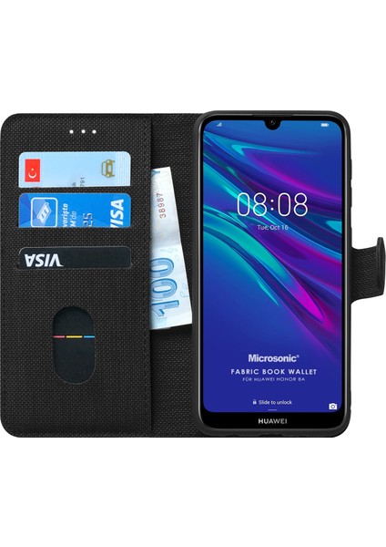 Huawei Honor 8A Kılıf Fabric Book Wallet Siyah