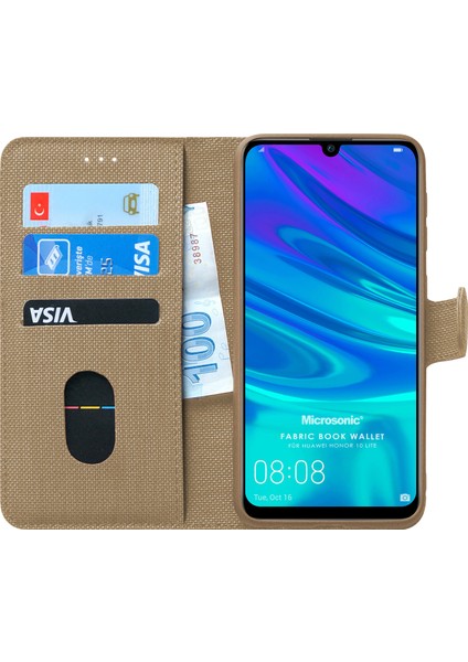 Huawei Honor 10 Lite Kılıf Fabric Book Wallet Gold