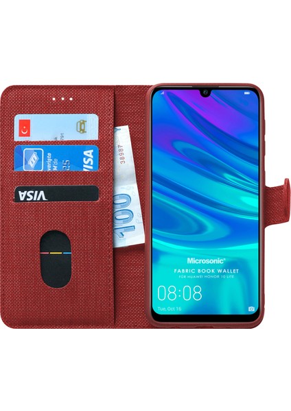 Huawei Honor 10 Lite Kılıf Fabric Book Wallet Kırmızı