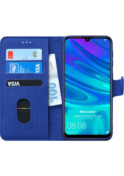 Huawei Honor 10 Lite Kılıf Fabric Book Wallet Lacivert