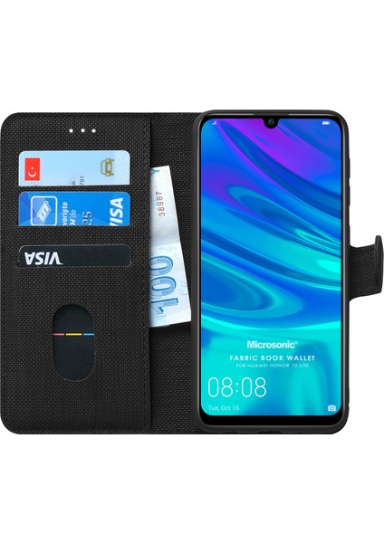 Huawei Honor 10 Lite Kılıf Fabric Book Wallet Siyah