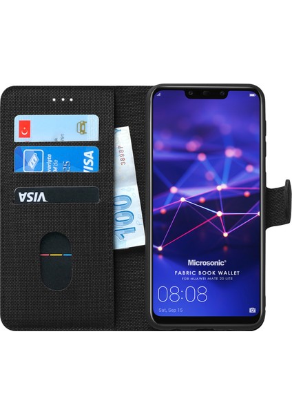 Huawei Mate 20 Lite Kılıf Fabric Book Wallet Siyah