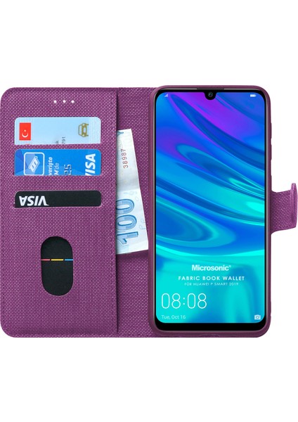 Huawei P Smart 2019 Kılıf Fabric Book Wallet Mor