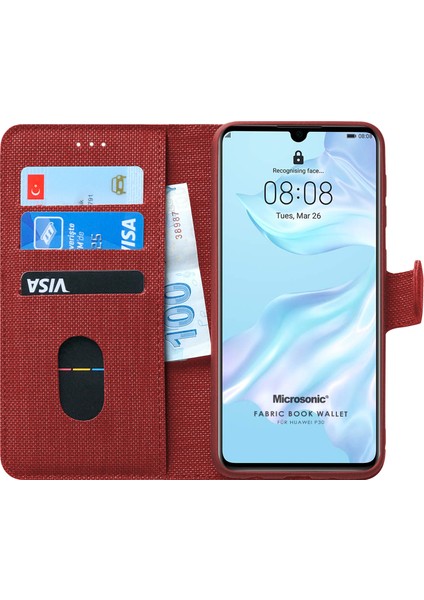 Huawei P30 Kılıf Fabric Book Wallet Kırmızı