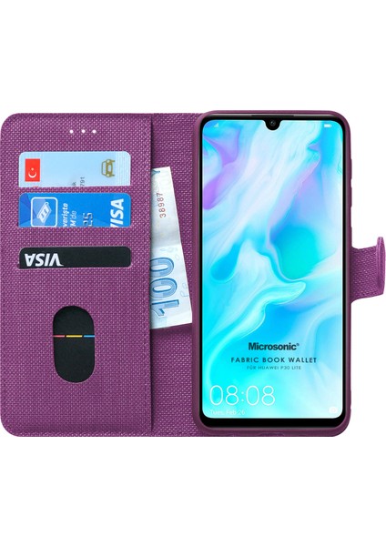 Huawei P30 Lite Kılıf Fabric Book Wallet Mor