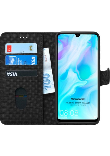 Huawei P30 Lite Kılıf Fabric Book Wallet Siyah