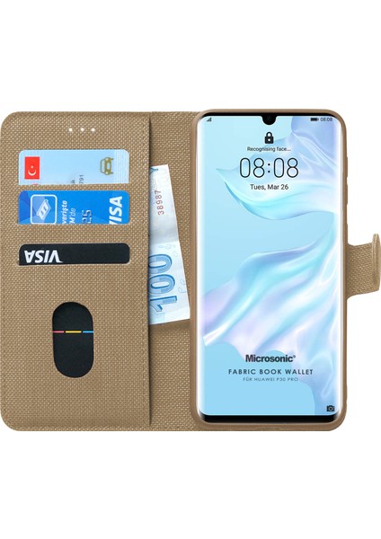 Huawei P30 Pro Kılıf Fabric Book Wallet Gold