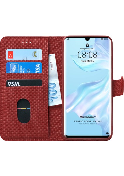 Huawei P30 Pro Kılıf Fabric Book Wallet Kırmızı