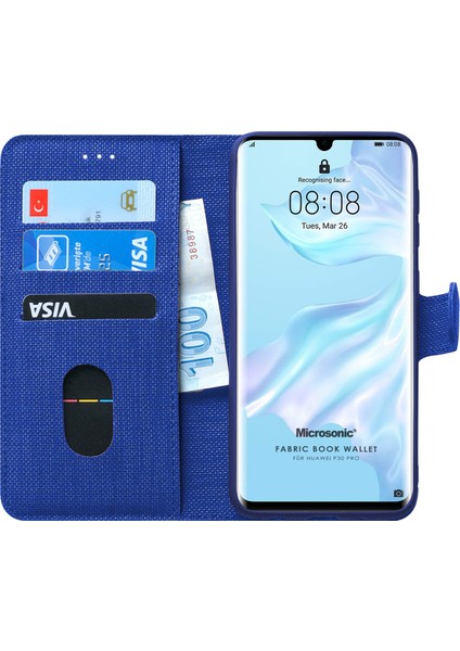 Huawei P30 Pro Kılıf Fabric Book Wallet Lacivert