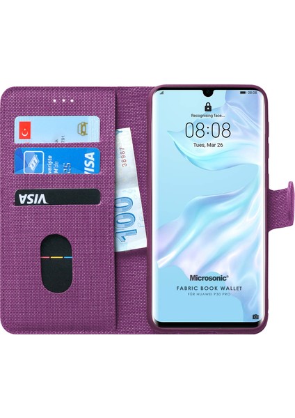 Huawei P30 Pro Kılıf Fabric Book Wallet Mor