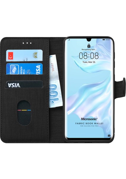 Huawei P30 Pro Kılıf Fabric Book Wallet Siyah