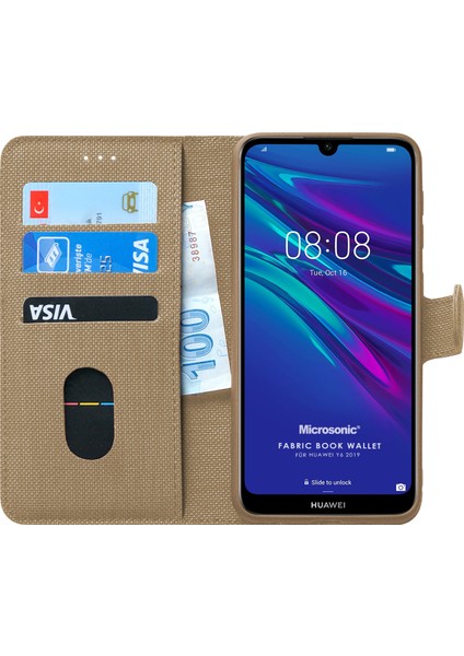 Huawei Y6 2019 Kılıf Fabric Book Wallet Gold