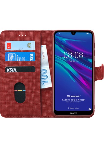 Huawei Y6 2019 Kılıf Fabric Book Wallet Kırmızı