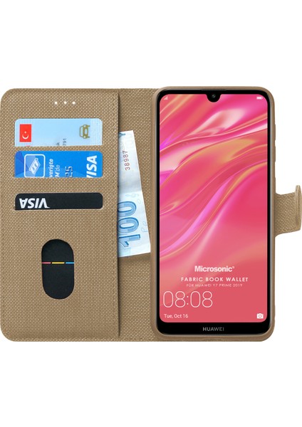 Huawei Y7 Prime 2019 Kılıf Fabric Book Wallet Gold