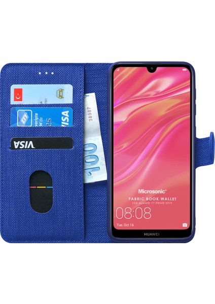 Huawei Y7 Prime 2019 Kılıf Fabric Book Wallet Lacivert
