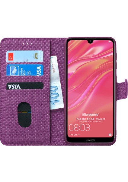 Huawei Y7 Prime 2019 Kılıf Fabric Book Wallet Mor