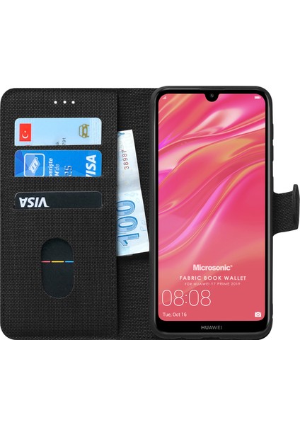 Huawei Y7 Prime 2019 Kılıf Fabric Book Wallet Siyah