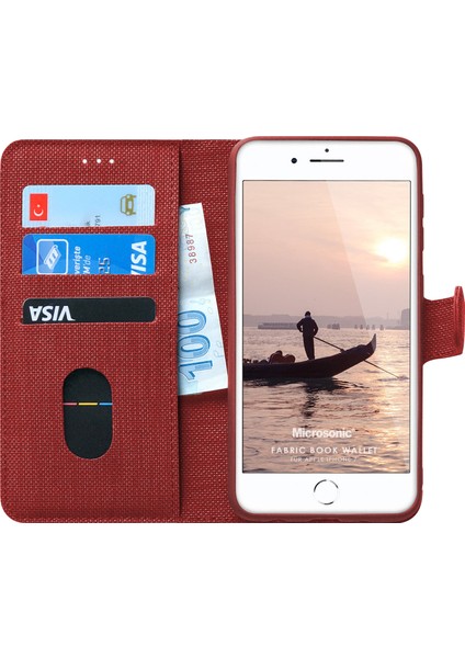Apple iPhone 7 Kılıf Fabric Book Wallet Kırmızı fiyatları