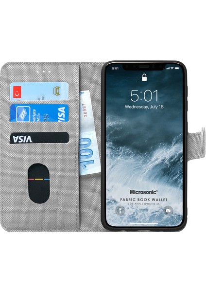 Apple iPhone XS Kılıf Fabric Book Wallet Gri