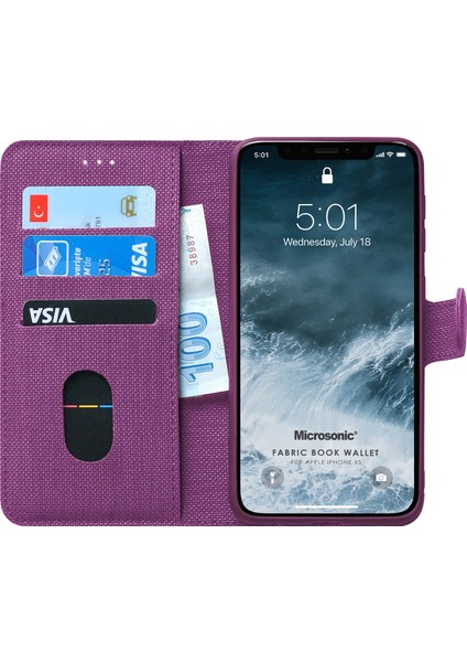 Apple iPhone XS Kılıf Fabric Book Wallet Mor