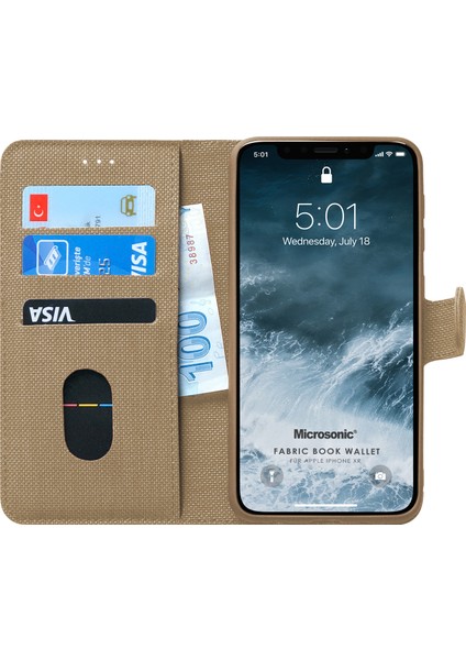Apple iPhone XR Kılıf Fabric Book Wallet Gold
