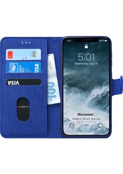 Apple iPhone XR Kılıf Fabric Book Wallet Lacivert