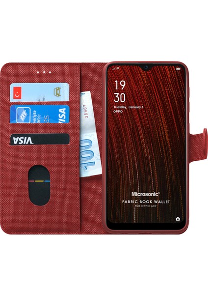 Oppo AX7 Kılıf Fabric Book Wallet Kırmızı