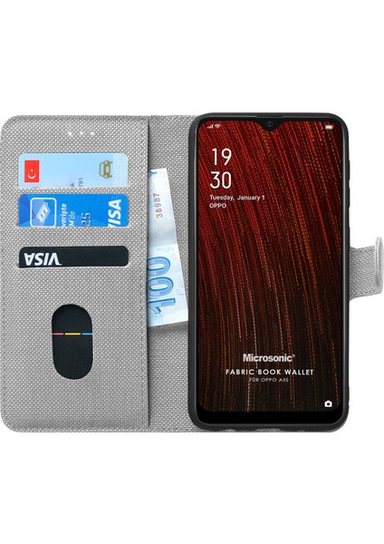 Oppo A5S Kılıf Fabric Book Wallet Gri fiyatları