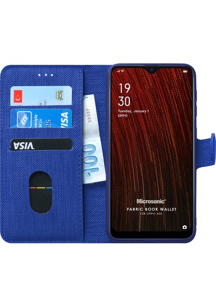 Oppo A5S Kılıf Fabric Book Wallet Lacivert fiyatları