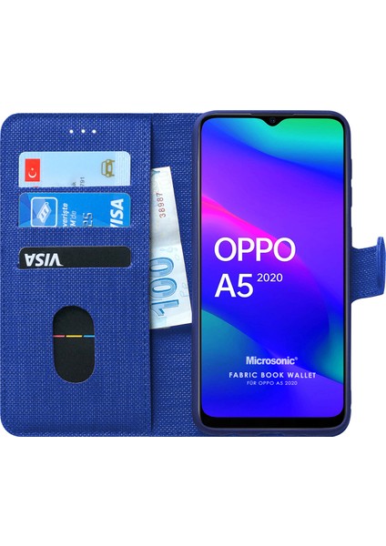 Oppo A5 2020 Kılıf Fabric Book Wallet Lacivert fiyatları