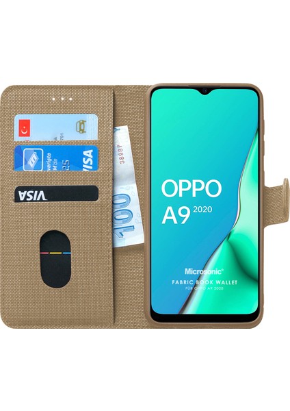 Oppo A9 2020 Kılıf Fabric Book Wallet Gold