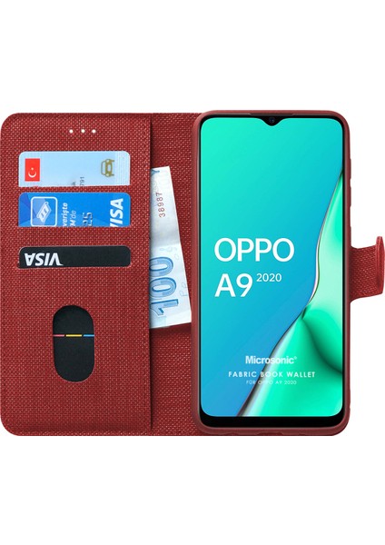 Oppo A9 2020 Kılıf Fabric Book Wallet Kırmızı