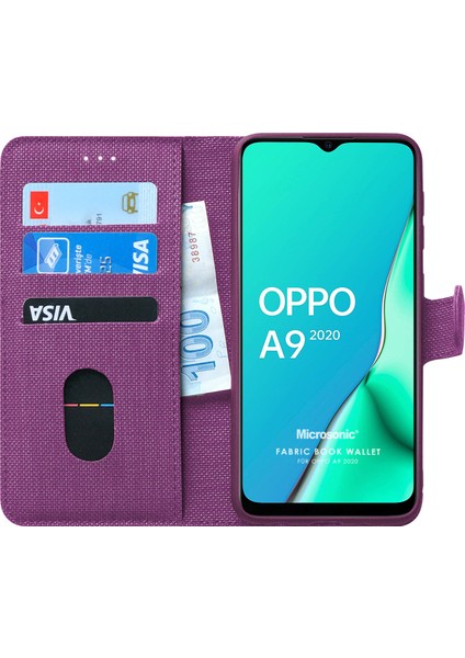 Oppo A9 2020 Kılıf Fabric Book Wallet Mor