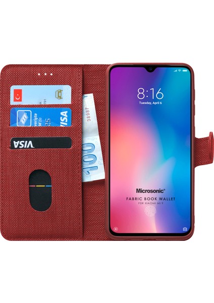 Xiaomi Mi 9 Kılıf Fabric Book Wallet Kırmızı