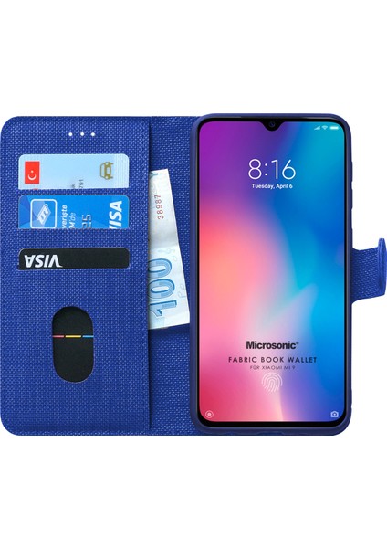 Xiaomi Mi 9 Kılıf Fabric Book Wallet Lacivert