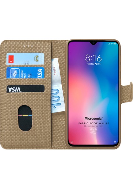 Xiaomi Mi 9 SE Kılıf Fabric Book Wallet Gold