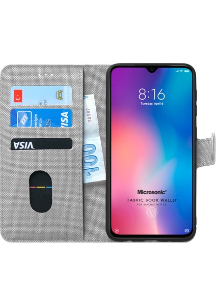 Xiaomi Mi 9 SE Kılıf Fabric Book Wallet Gri