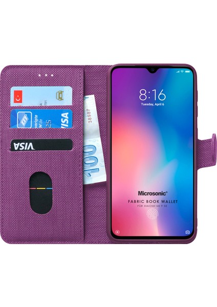 Xiaomi Mi 9 SE Kılıf Fabric Book Wallet Mor