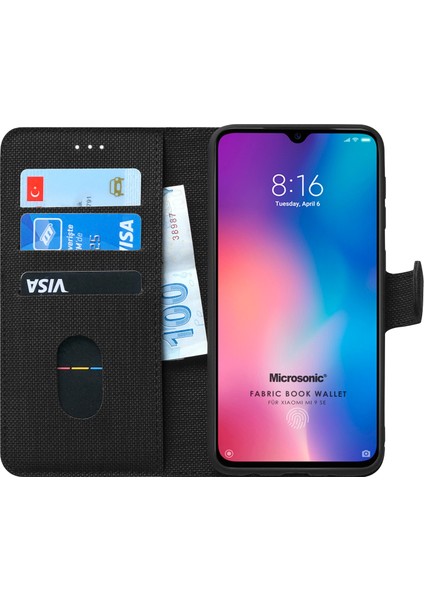 Xiaomi Mi 9 SE Kılıf Fabric Book Wallet Siyah